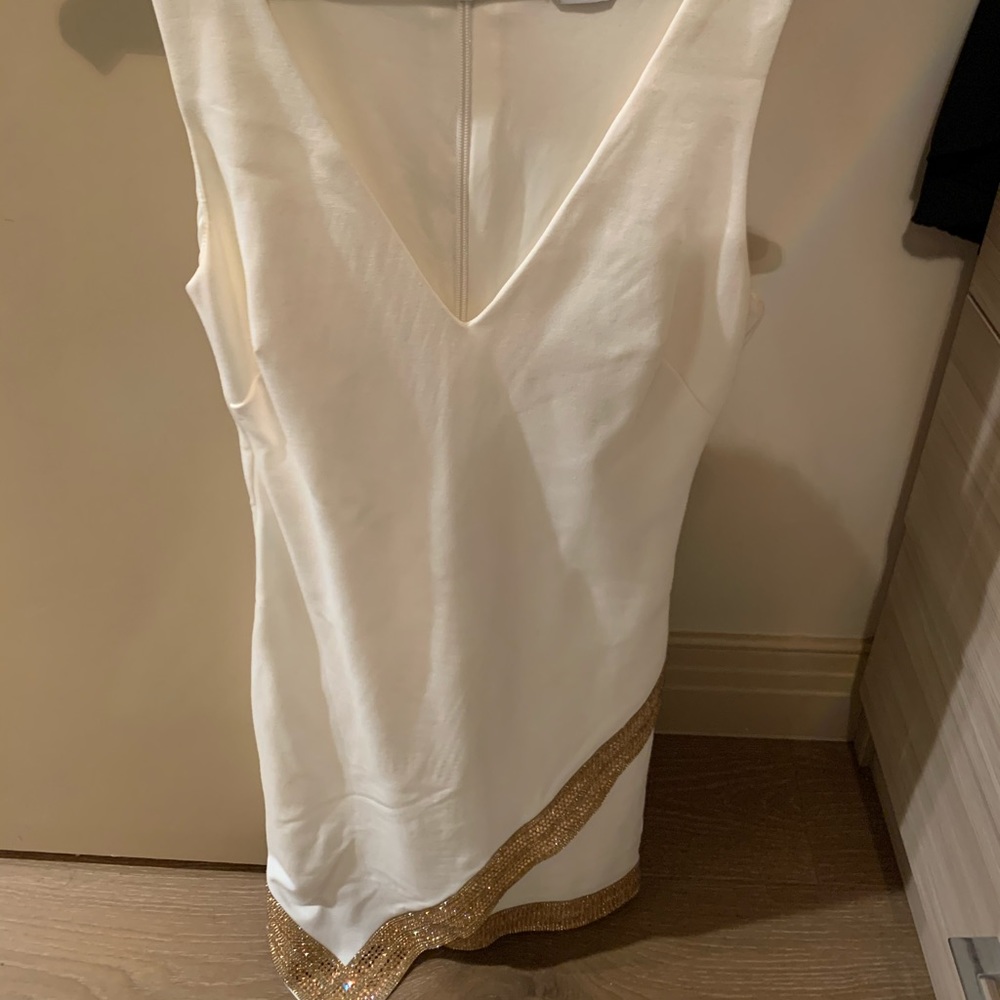 White and gold Bebe dress